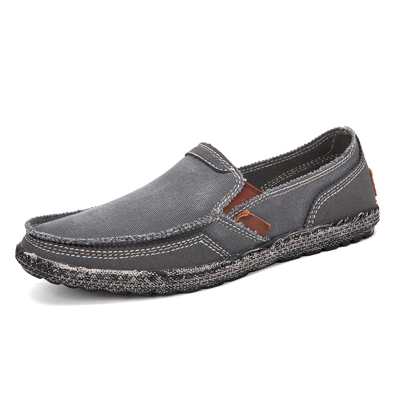 Men’s Washed Canvas Slip-On Shoes | Breathable, Anti-Slip, Classic Deck Style | 8806