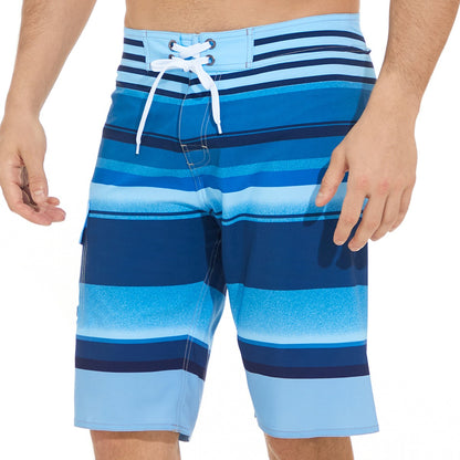Costume da bagno da uomo con stampa a righe, pantaloncini con coulisse, pantaloncini da spiaggia estivi | 1053 