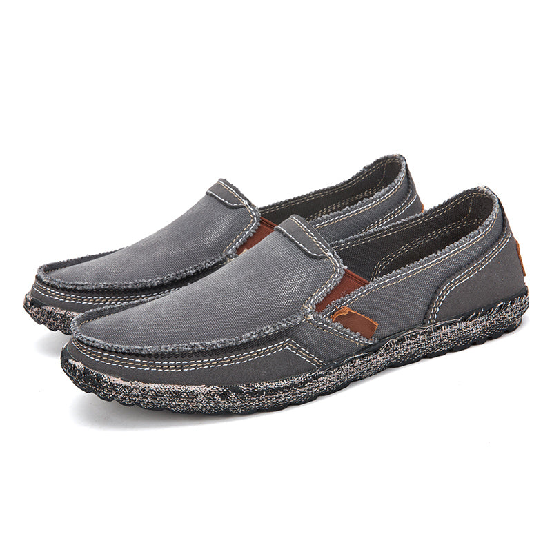 Men’s Washed Canvas Slip-On Shoes | Breathable, Anti-Slip, Classic Deck Style | 8806