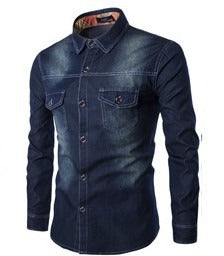 Camicia in denim streetwear di alta qualità, in cotone, casual, vestibilità slim, a maniche lunghe | 1818-C993 