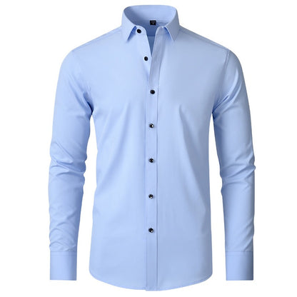Chemise extensible à manches longues pour homme, couleur unie, coupe slim, sans repassage, style business décontracté 
