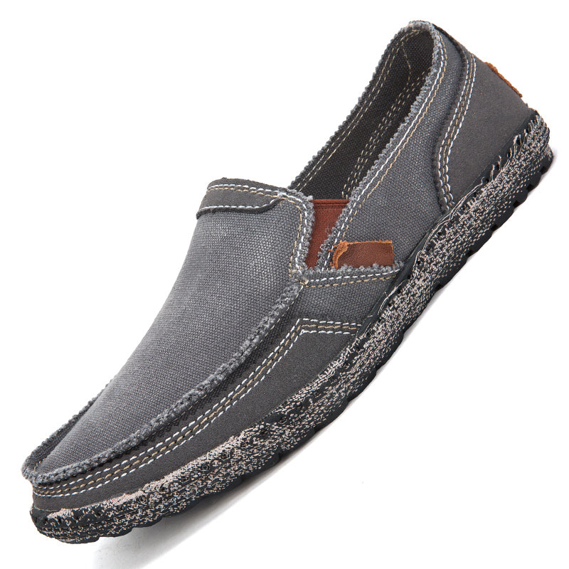Men’s Washed Canvas Slip-On Shoes | Breathable, Anti-Slip, Classic Deck Style | 8806