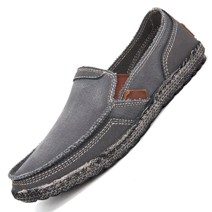 Men’s Washed Canvas Slip-On Shoes | Breathable, Anti-Slip, Classic Deck Style | 8806