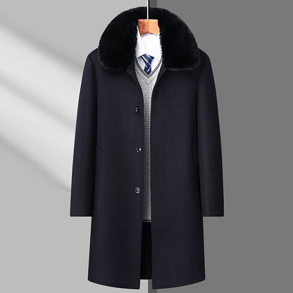 Manteau long en laine pour homme, coupe décontractée, coupe simple, coupe-vent, col en fourrure, trench-coat | DY9802 