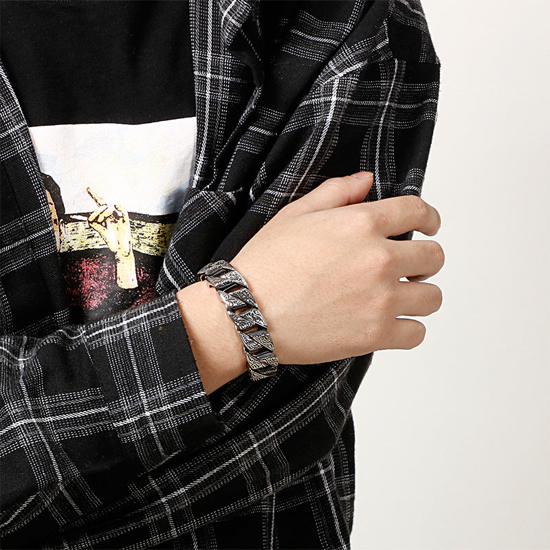 Men's Retro Titanium Steel Bracelet – Punk Rock Style with Snap Clasp | KB123641-BDJX