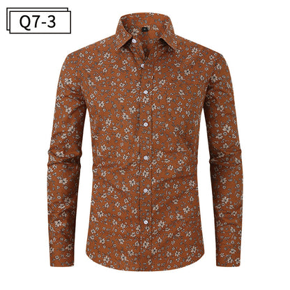Men's Formal Classic Design Flower Print Button Up Shirt Business Dress Shirt | Q7