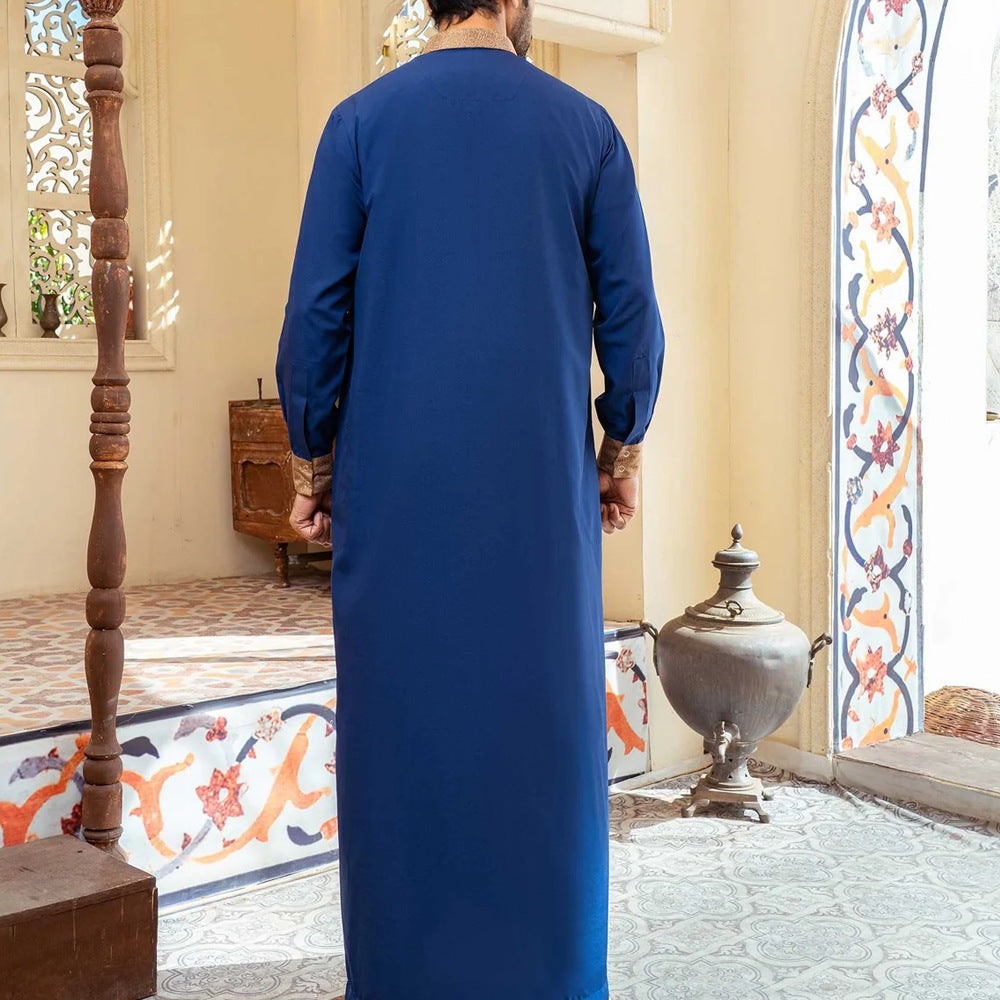 Men Muslim Middle Eastern Long Sleeve Dresses Embroidered Casual Ethnic Arab Style | 51226