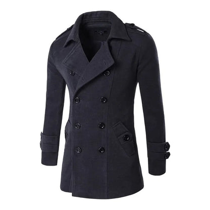 Manteau en laine croisé pour homme, mi-long, slim, trench-coat | 3013 