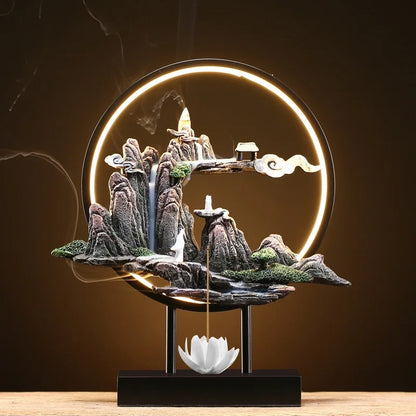 Mountain Stream Backflow Incense Burner Lamp Sandalwood Aromatherapy Ornament With Table Lamp | TM633