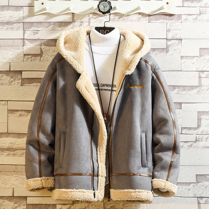 Men Retro Polar Fleece Workwear Cotton Coat Stand-Up Collar Hooded Loose Fit Casual Jacket | A048MY10