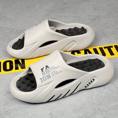 Men's Alphabet Print Soft-Sole EVA Slides Non Slip Open Toe Slippers Trendy Beach Shoes | WN58