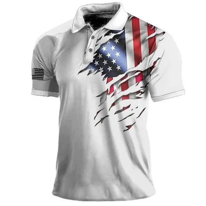 Polo à imprimé drapeau américain pour homme, t-shirt de sport à manches courtes et revers pour l'extérieur | 112 