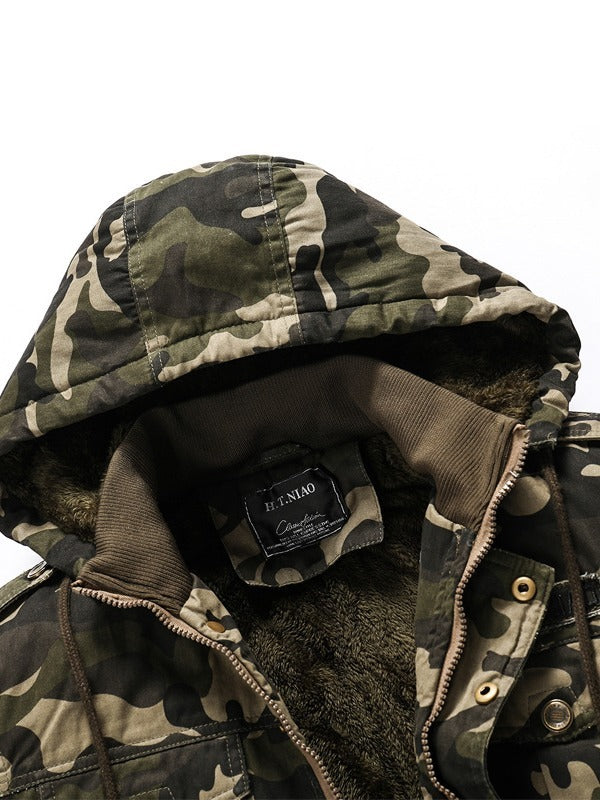 Giacca con cappuccio imbottita invernale calda e spessa in jersey mimetico militare dell'esercito di taglia occidentale | K-7711 