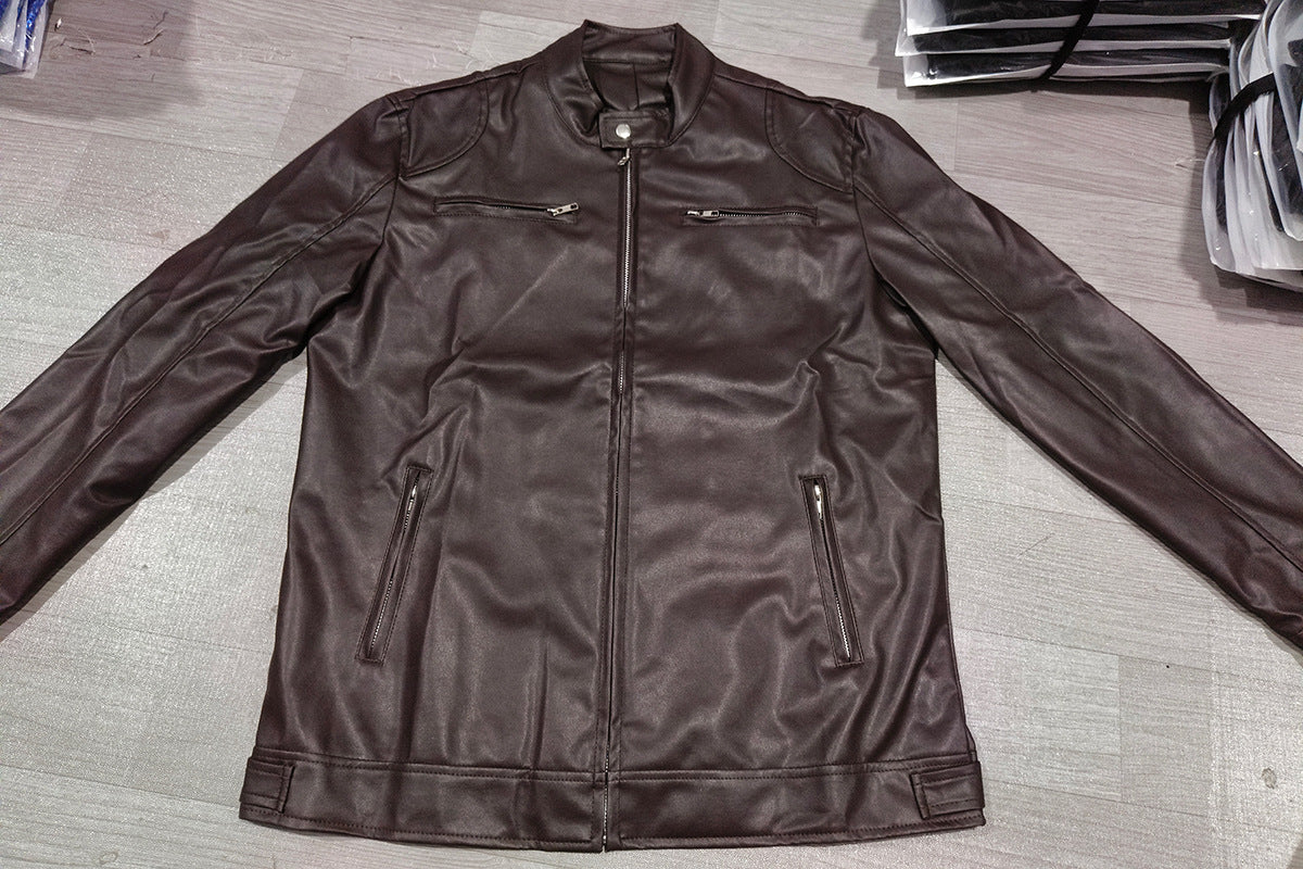 Veste en cuir PU de qualité supérieure avec col montant et coupe ajustée, cardigan chaud à fermeture éclair avec plusieurs poches | PY31 