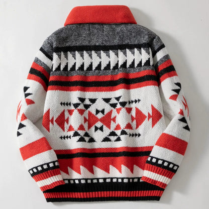 Men's Zipper Cardigan Jacket European & American Long Sleeve Lapel Jacquard Sweater | SY0012