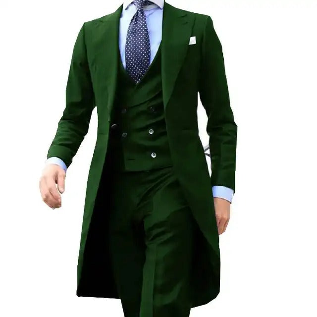 Completo da uomo 3 pezzi smoking ballo lungo blazer personalizzato fatto a mano 3 pezzi per feste, matrimoni e lavoro (giacca + gilet + pantaloni) | 102 