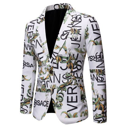 Veste blazer à manches longues et coupe slim pour homme, imprimé floral, 1 bouton, cranté | X07 