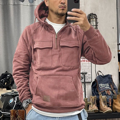 Men's Retro Hooded Pullover Solid Color Long Sleeve Hoodie for Autumn & Winter | AL74