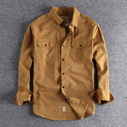 Vintage Workwear Double Pocket Shirt Retro Casual Classic Shirt Top for Men | V38