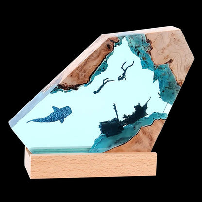 Modern Ocean Art Table Lamp | Solid Wood & Resin Night Light for Bedroom, Office & Perfect Gifts| SC-12