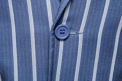 Giacca da uomo blu a righe con due bottoni, da festa, da lavoro, formale | 1812 