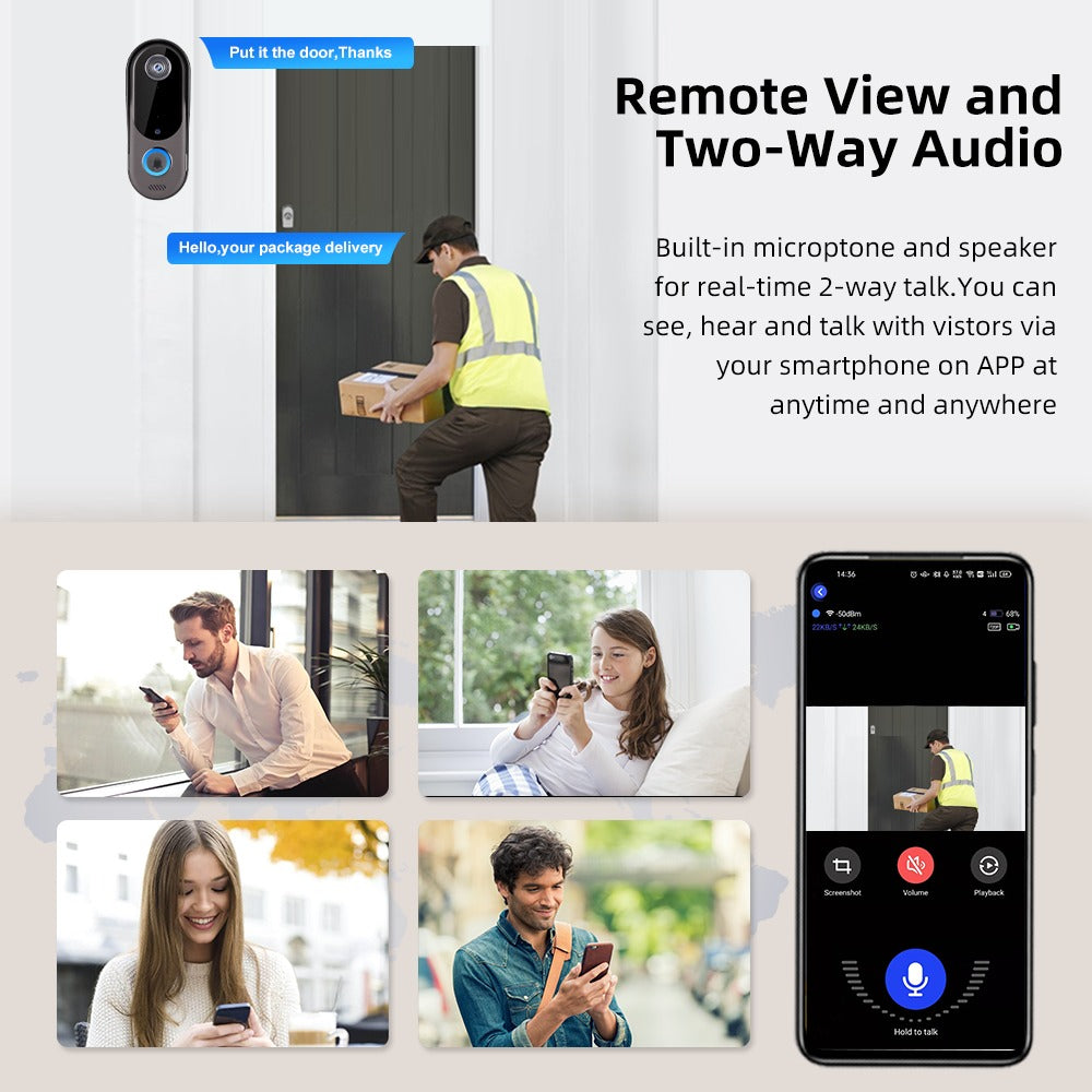 Videocitofono wireless WiFi Smart ad alta definizione con telecamera, citofono bidirezionale, condivisione multi-persona, archiviazione cloud | AL-T3 