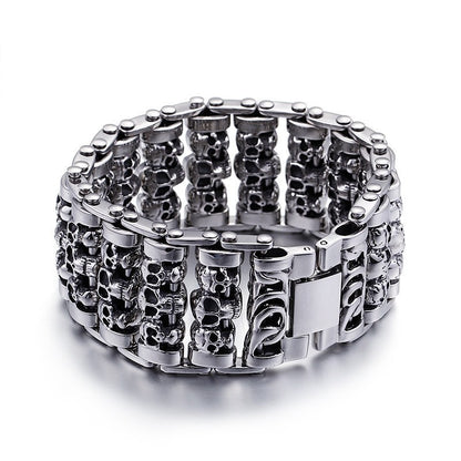 Men’s Skull Bracelet Titanium Steel Punk Ghost Head Bracelet | KB76276-BD