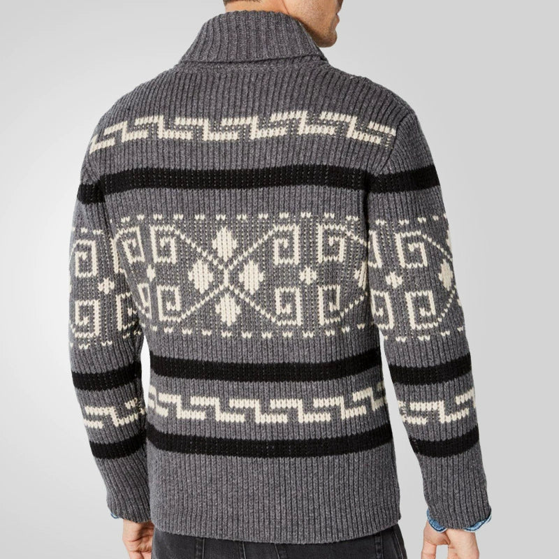 Men Stylish Slim Fit Jacquard Knit Cardigan Jacket with Long Sleeves Casual Lapel Sweater | SY0013