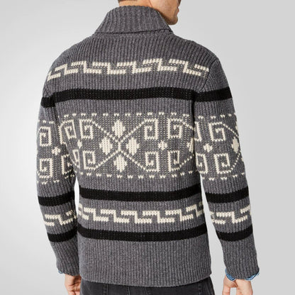 Men Stylish Slim Fit Jacquard Knit Cardigan Jacket with Long Sleeves Casual Lapel Sweater | SY0013
