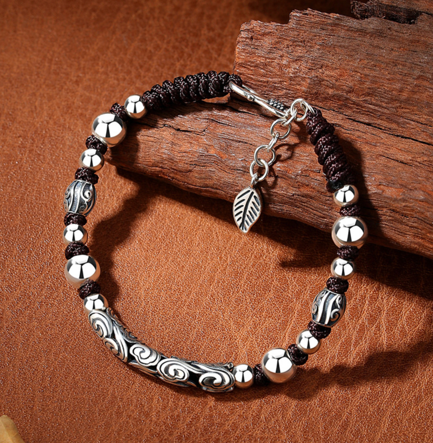Men’s Sterling Silver Celestial Relief Bracelet Adjustable Fortune Wristband 3D Handcrafted Spiritual Design | CB22031-1BYSR