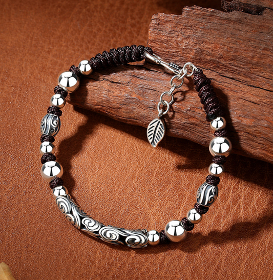 Men’s Sterling Silver Celestial Relief Bracelet Adjustable Fortune Wristband 3D Handcrafted Spiritual Design | CB22031-1BYSR