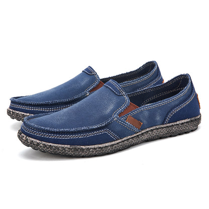 Men’s Washed Canvas Slip-On Shoes | Breathable, Anti-Slip, Classic Deck Style | 8806