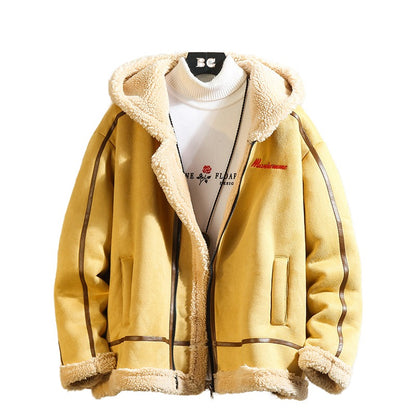 Men Retro Polar Fleece Workwear Cotton Coat Stand-Up Collar Hooded Loose Fit Casual Jacket | A048MY10