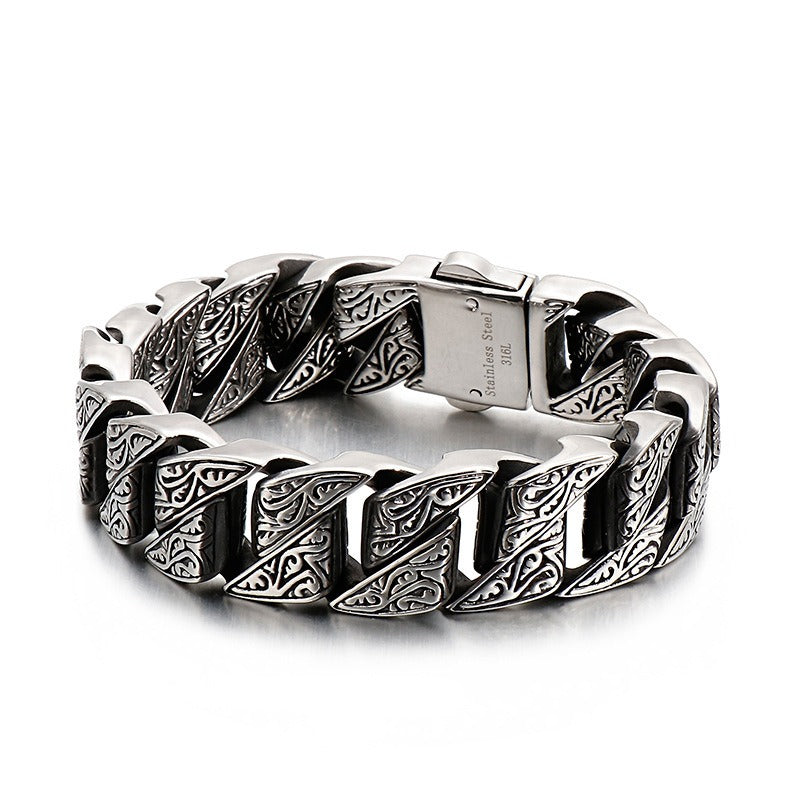 Men's Retro Titanium Steel Bracelet – Punk Rock Style with Snap Clasp | KB123641-BDJX