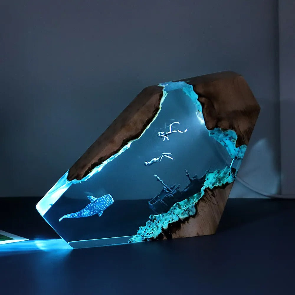 Modern Ocean Art Table Lamp | Solid Wood & Resin Night Light for Bedroom, Office & Perfect Gifts| SC-12