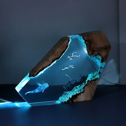 Modern Ocean Art Table Lamp | Solid Wood & Resin Night Light for Bedroom, Office & Perfect Gifts| SC-12
