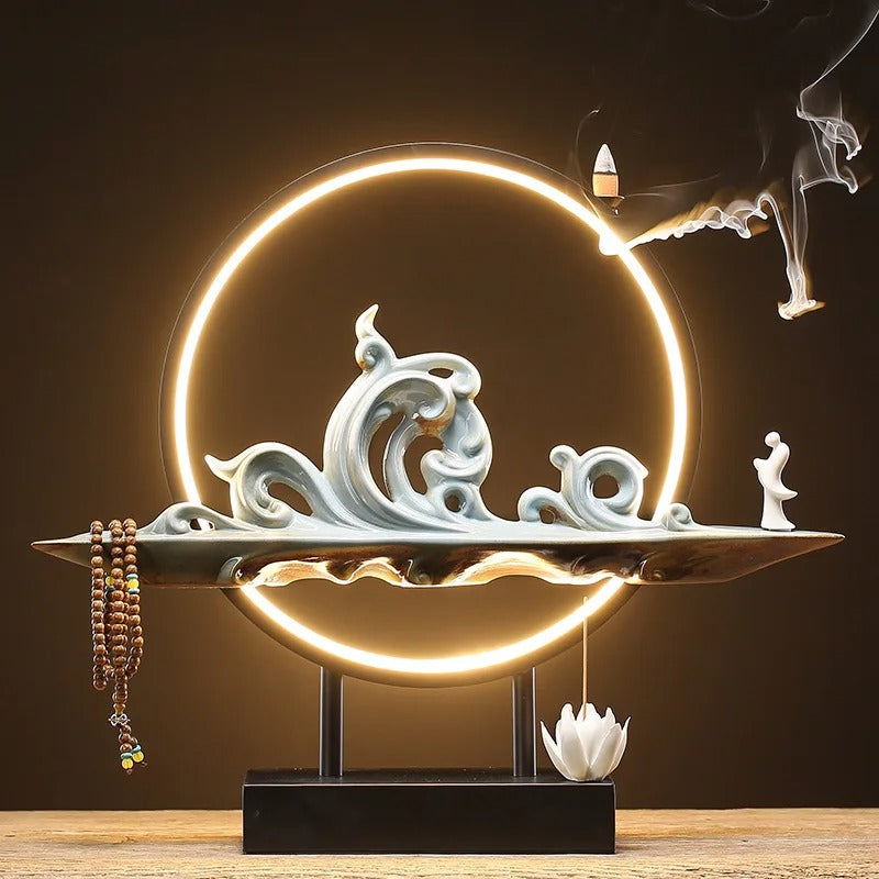 Mountain Stream Backflow Incense Burner Lamp Sandalwood Aromatherapy Ornament With Table Lamp | TM633