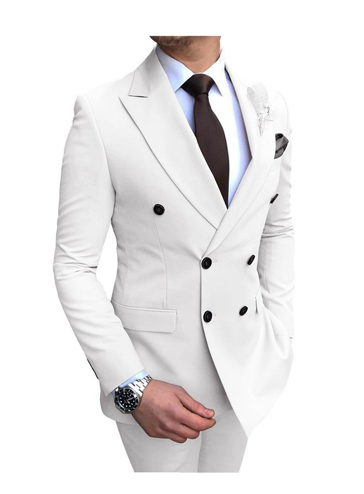 Men's 2 Pieces Suit Double Breasted Notch Lapel Flat Smart Fit Casual Tuxedos Wedding & Events Suits(Blazer+ Pants) | 9/7