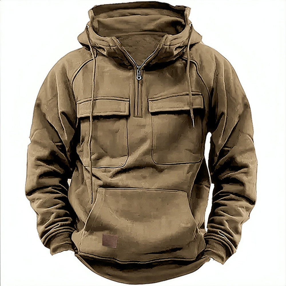 Men's Retro Hooded Pullover Solid Color Long Sleeve Hoodie for Autumn & Winter | AL74