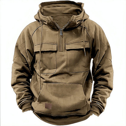 Men's Retro Hooded Pullover Solid Color Long Sleeve Hoodie for Autumn & Winter | AL74
