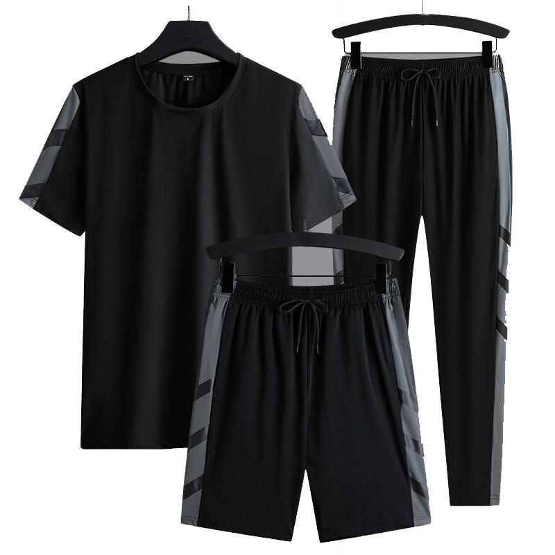 Men's Set Clothes 3 Pieces T Shirt Short Sleeve Solid Color Summer Sets | 1083