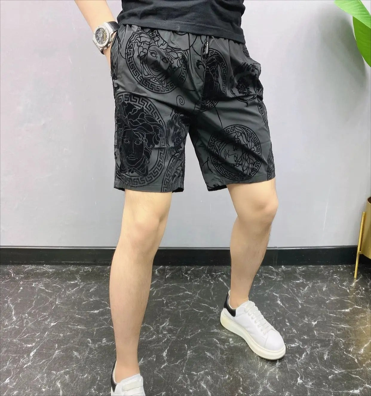 Men's Casual Polyester Shorts Flocking Cropped Summer Beach Printed Shorts | #71