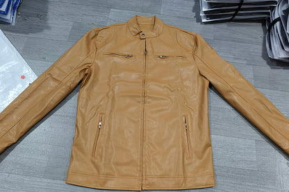 Veste en cuir PU de qualité supérieure avec col montant et coupe ajustée, cardigan chaud à fermeture éclair avec plusieurs poches | PY31 