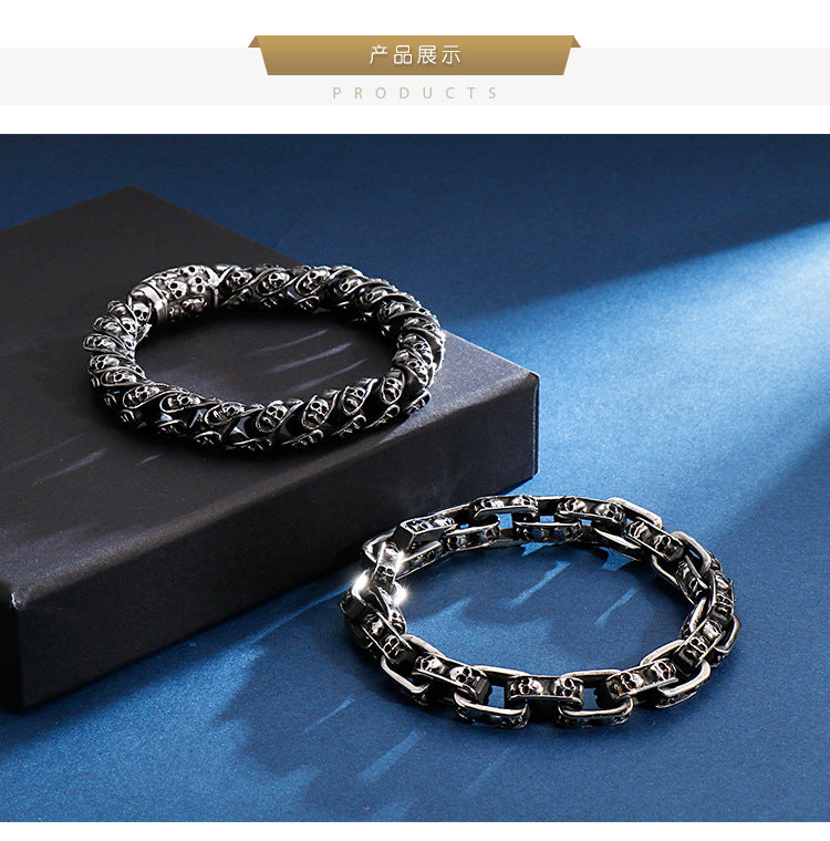 Men’s Stainless Steel Skull Bracelet Punk Motorcycle Ghost Head Design Titanium Steel Bracelet | KB120968-BDJX