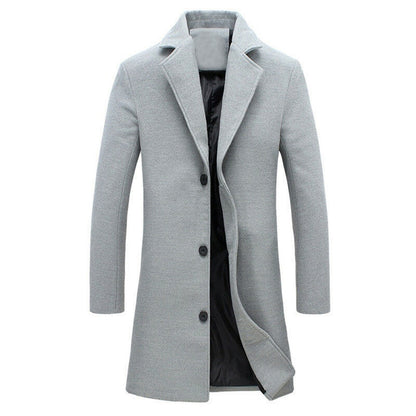 Giacca da uomo in lana tinta unita monopetto con risvolto lungo cappotto business soprabito | D67 