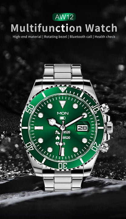 Montre connectée pour homme avec bracelet en acier et appels BT, style Rolex, pour le sport et les affaires | AW-12 