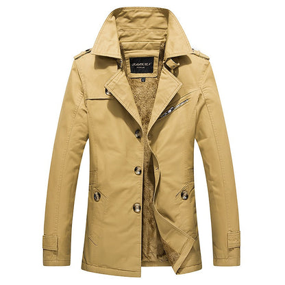 Men's Jacket Warm Winter Trench Coat Business Casual Smart Button Windbreaker Blazer