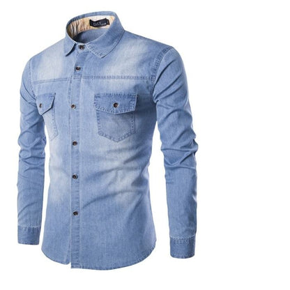 Camicia in denim streetwear di alta qualità, in cotone, casual, vestibilità slim, a maniche lunghe | 1818-C993 