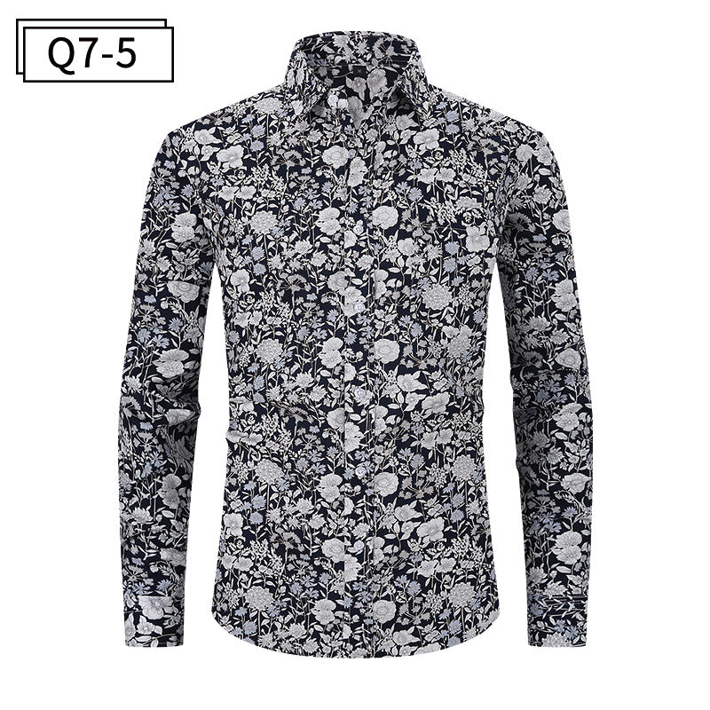 Men's Formal Classic Design Flower Print Button Up Shirt Business Dress Shirt | Q7