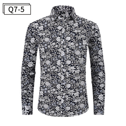 Men's Formal Classic Design Flower Print Button Up Shirt Business Dress Shirt | Q7